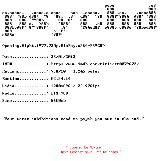 NFO for the release Opening.Night.1977.720p.BluRay.x264-PSYCHD by PSYCHD