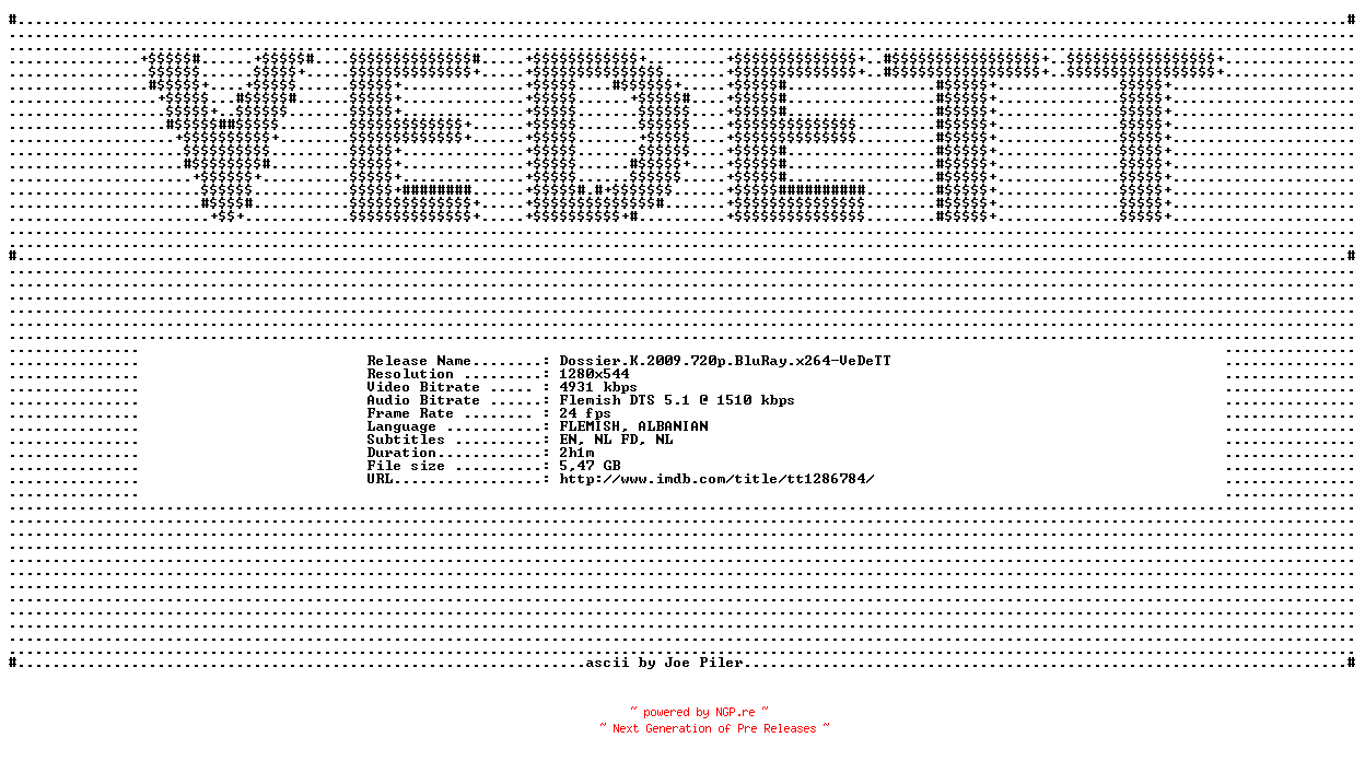 NFO for the release Dossier.K.2009.720p.BluRay.x264-VeDeTT by VeDeTT