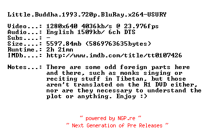 NFO for the release Little.Buddha.1993.720p.BluRay.x264-USURY by USURY