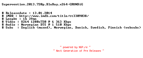 NFO for the release Supervention.2013.720p.BluRay.x264-GRUNDiG by GRUNDiG