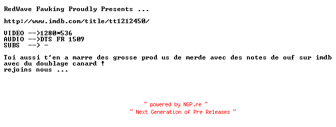 NFO for the release Lawless.2012.TRUEFRENCH.720p.BluRay.x264-Redwave by Redwave