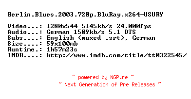 NFO for the release Berlin.Blues.2003.720p.BluRay.x264-USURY by USURY