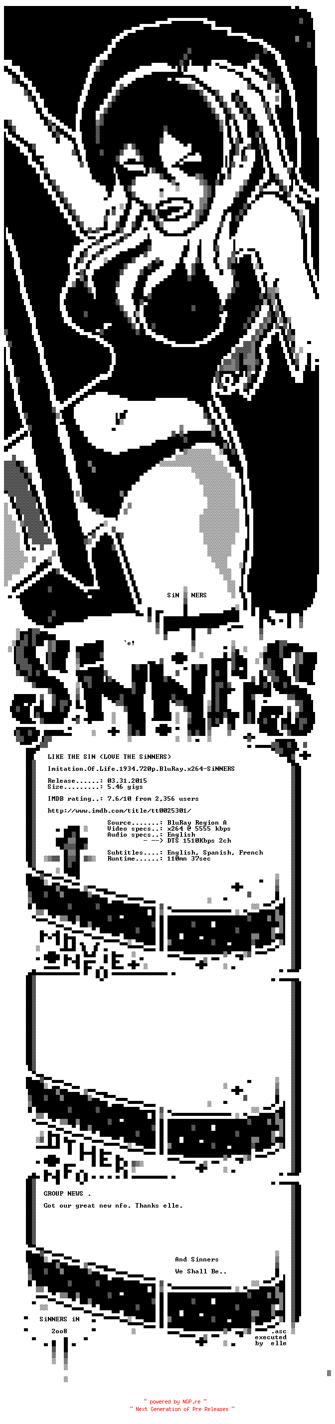 NFO for the release Imitation.Of.Life.1934.720p.BluRay.x264-SiNNERS by SiNNERS