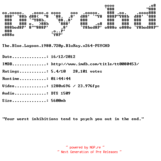 NFO for the release The.Blue.Lagoon.1980.720p.BluRay.x264-PSYCHD by PSYCHD