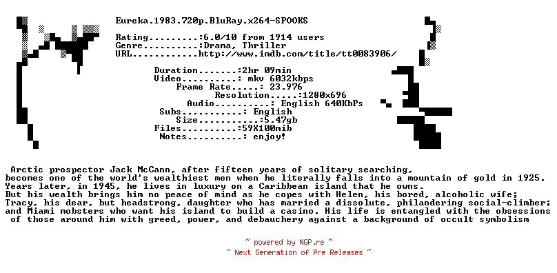 NFO for the release Eureka.1983.720p.BluRay.x264-SPOOKS by SPOOKS