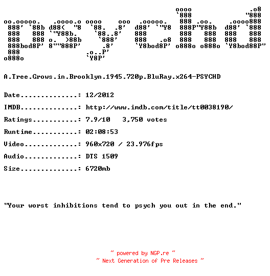 NFO for the release A.Tree.Grows.in.Brooklyn.1945.720p.BluRay.x264-PSYCHD by PSYCHD