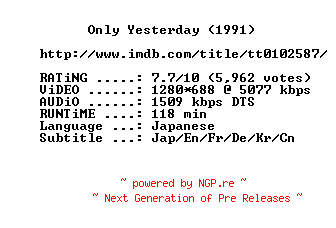NFO for the release Only.Yesterday.1991.720p.BluRay.x264-MELiTE by MELiTE