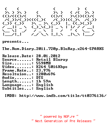NFO for the release The.Rum.Diary.2011.720p.BluRay.x264-SPARKS by SPARKS