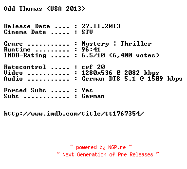 NFO for the release Odd.Thomas.2013.German.720p.BluRay.x264-EXQUiSiTE by EXQUiSiTE