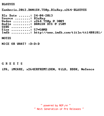 NFO for the release Zambezia.2012.DANiSH.720p.BluRay.x264-BLUEYES by BLUEYES