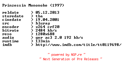 NFO for the release Prinzessin.Mononoke.1997.German.720p.BluRay.x264-CONTRiBUTiON by CONTRiBUTiON