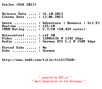 NFO for the release Seelen.German.720p.BluRay.x264-EXQUiSiTE by EXQUiSiTE