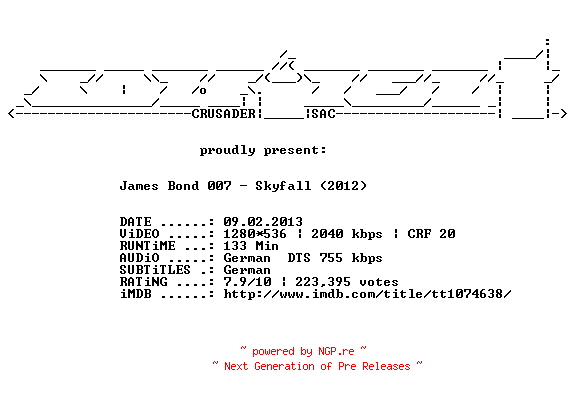 NFO for the release James.Bond.007.Skyfall.German.720p.BluRay.x264-CONFiDENT by CONFiDENT