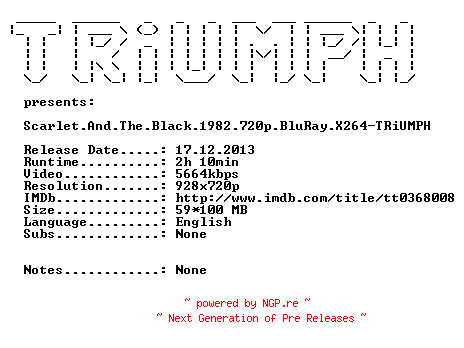 NFO for the release Scarlet.And.The.Black.1982.720p.BluRay.X264-TRiUMPH by TRiUMPH