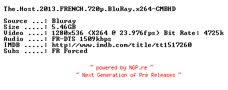 NFO for the release The.Host.2013.FRENCH.720p.BluRay.x264-CMBHD by CMBHD