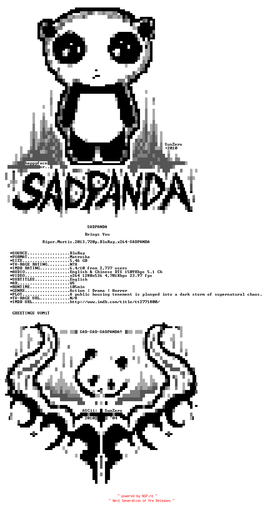 NFO for the release Rigor.Mortis.2013.720p.BluRay.x264-SADPANDA by SADPANDA