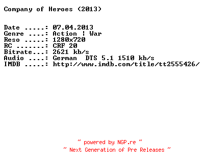 NFO for the release Company.of.Heroes.2013.German.720p.BluRay.x264-DESPiTE by DESPiTE