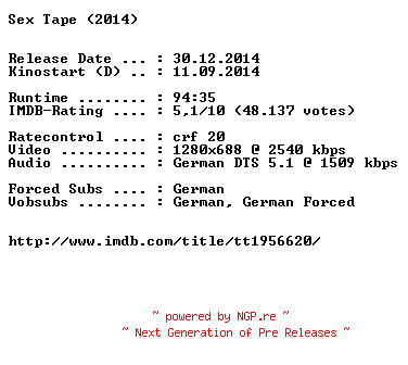 NFO for the release Sex.Tape.German.720p.BluRay.x264-EXQUiSiTE by EXQUiSiTE