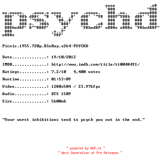 NFO for the release Picnic.1955.720p.BluRay.x264-PSYCHD by PSYCHD