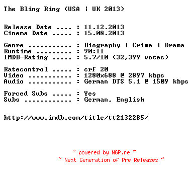 NFO for the release The.Bling.Ring.German.720p.BluRay.x264-EXQUiSiTE by EXQUiSiTE
