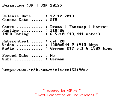 NFO for the release Byzantium.2012.German.720p.BluRay.x264-EXQUiSiTE by EXQUiSiTE