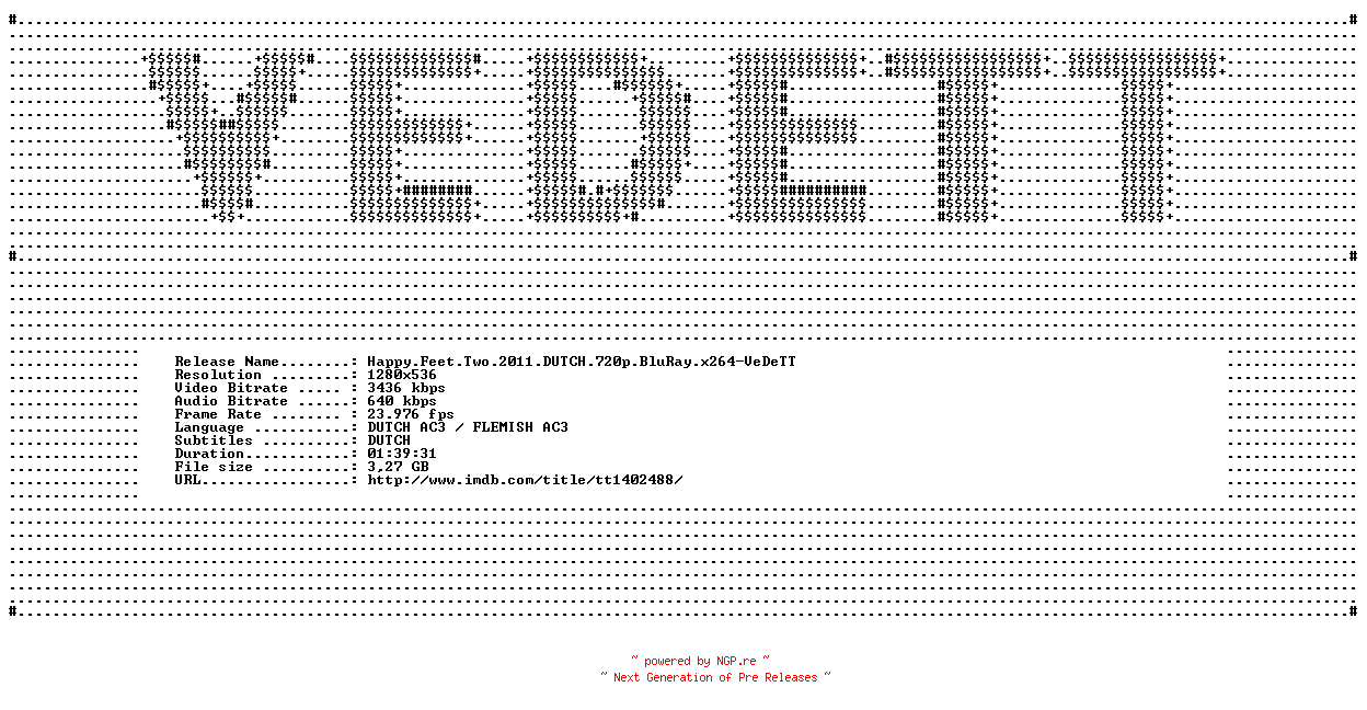 NFO for the release Happy.Feet.Two.2011.DUTCH.720p.BluRay.x264-VeDeTT by VeDeTT