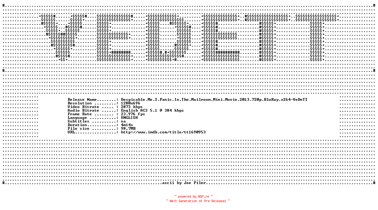 NFO for the release Despicable.Me.2.Panic.In.The.Mailroom.Mini.Movie.2013.720p.BluRay.x264-VeDeTT by VeDeTT