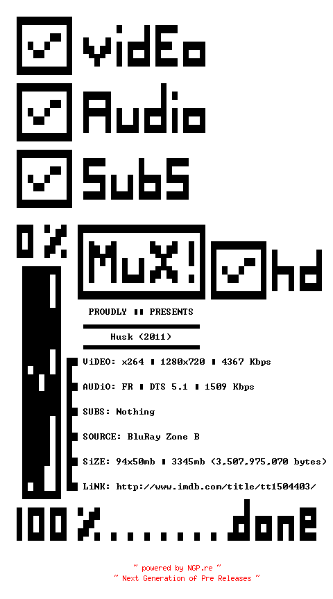 NFO for the release Husk.2011.STV.FRENCH.720p.BluRay.x264-MUxHD by MUxHD
