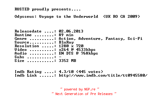 NFO for the release Odysseus.Voyage.to.the.Underworld.2008.720p.BluRay.x264-RUSTED by RUSTED
