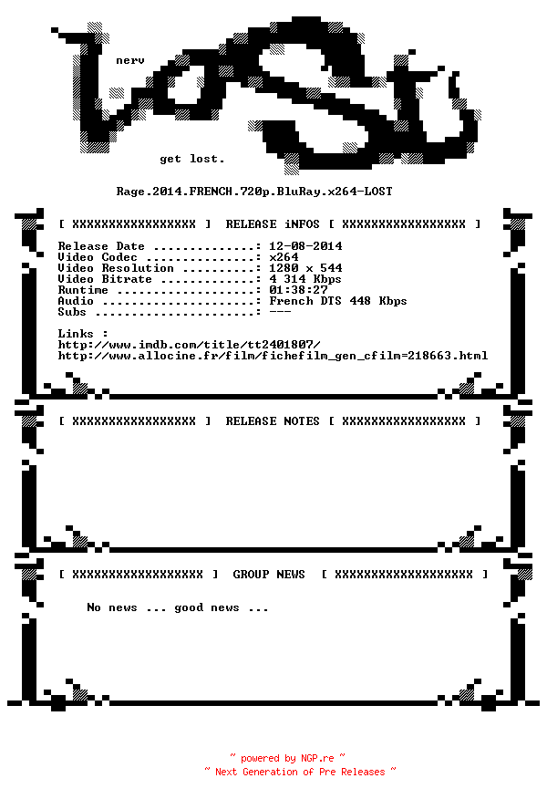 NFO for the release Rage.2014.FRENCH.720p.BluRay.x264-LOST by LOST
