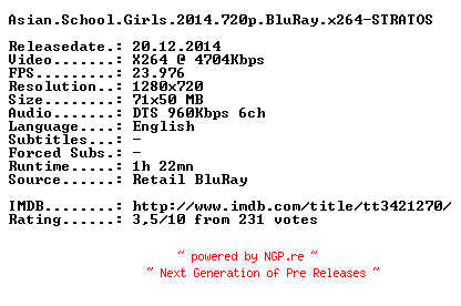 NFO for the release Asian.School.Girls.2014.720p.BluRay.x264-STRATOS by STRATOS