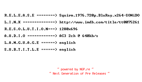 NFO for the release Squirm.1976.720p.BluRay.x264-SONiDO by SONiDO