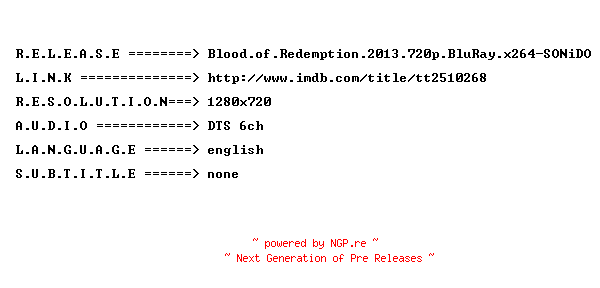 NFO for the release Blood.of.Redemption.2013.720p.BluRay.x264-SONiDO by SONiDO