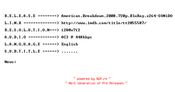 NFO for the release American.Breakdown.2008.720p.BluRay.x264-SONiDO by SONiDO