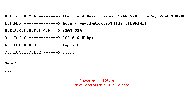 NFO for the release The.Blood.Beast.Terror.1968.720p.BluRay.x264-SONiDO by SONiDO