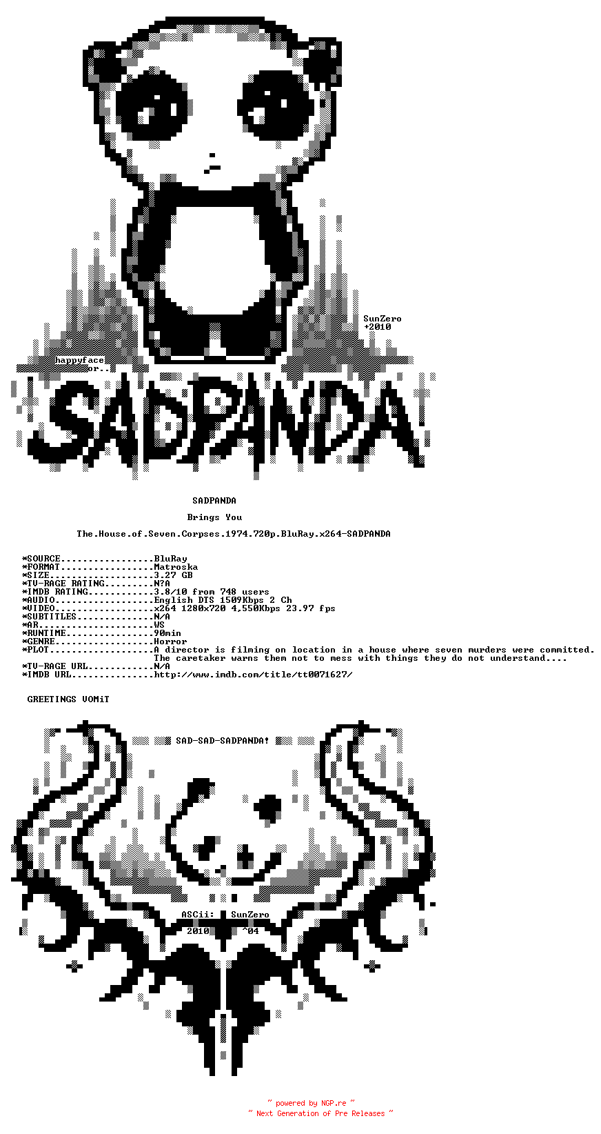 NFO for the release The.House.of.Seven.Corpses.1974.720p.BluRay.x264-SADPANDA by SADPANDA