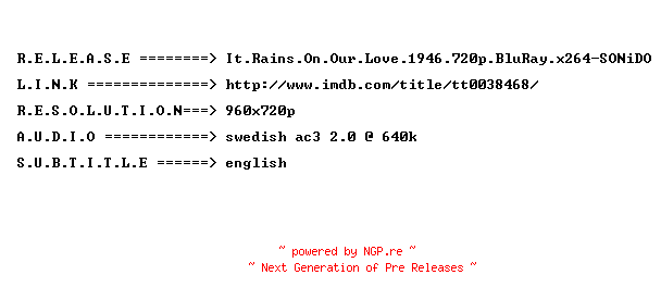 NFO for the release It.Rains.On.Our.Love.1946.720p.BluRay.x264-SONiDO by SONiDO