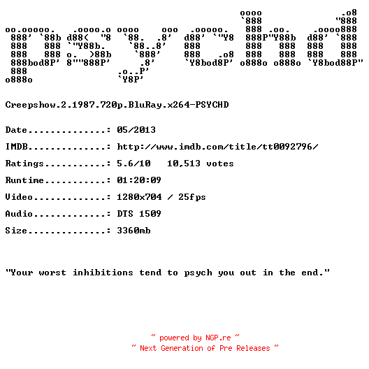 NFO for the release Creepshow.2.1987.720p.BluRay.x264-PSYCHD by PSYCHD