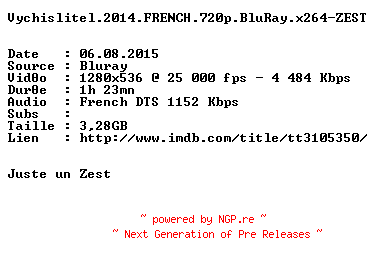 NFO for the release Vychislitel.2014.FRENCH.720p.BluRay.x264-ZEST by ZEST