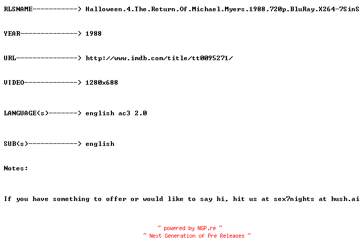 NFO for the release Halloween.4.The.Return.Of.Michael.Myers.1988.720p.BluRay.X264-7SinS by 7SinS