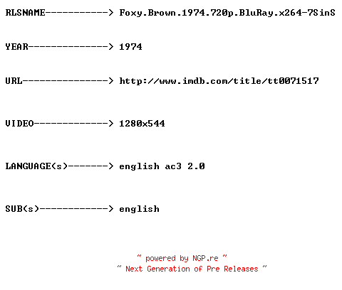 NFO for the release Foxy.Brown.1974.720p.BluRay.x264-7SinS by 7SinS