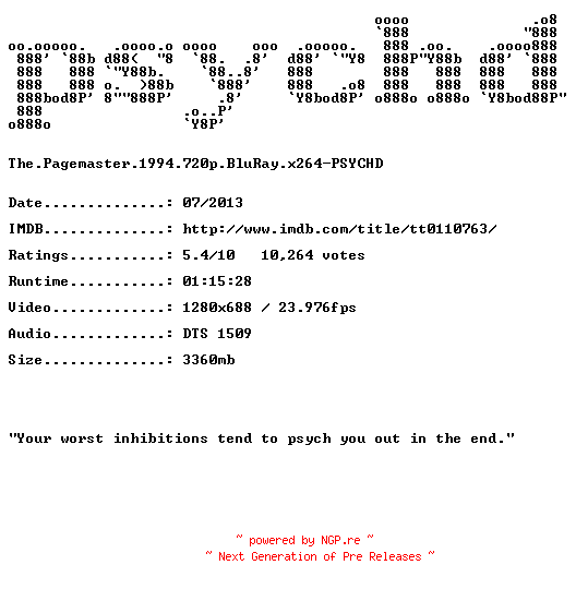 NFO for the release The.Pagemaster.1994.720p.BluRay.x264-PSYCHD by PSYCHD