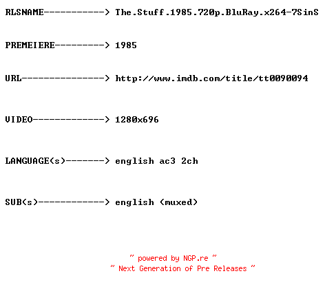 NFO for the release The.Stuff.1985.720p.BluRay.x264-7SinS by 7SinS