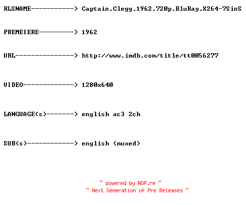 NFO for the release Captain.Clegg.1962.720p.BluRay.X264-7SinS by 7SinS