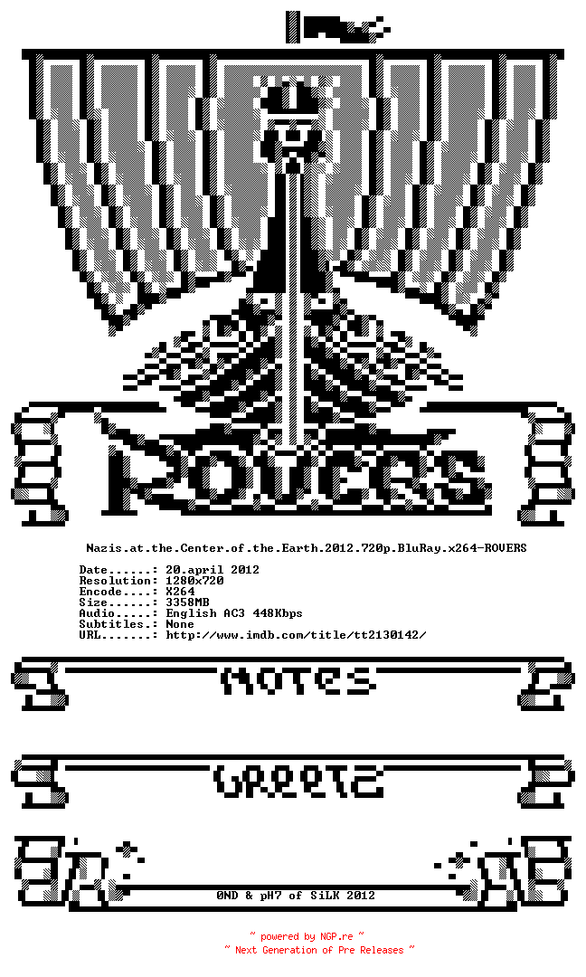 NFO for the release Nazis.at.the.Center.of.the.Earth.2012.720p.BluRay.x264-ROVERS by ROVERS