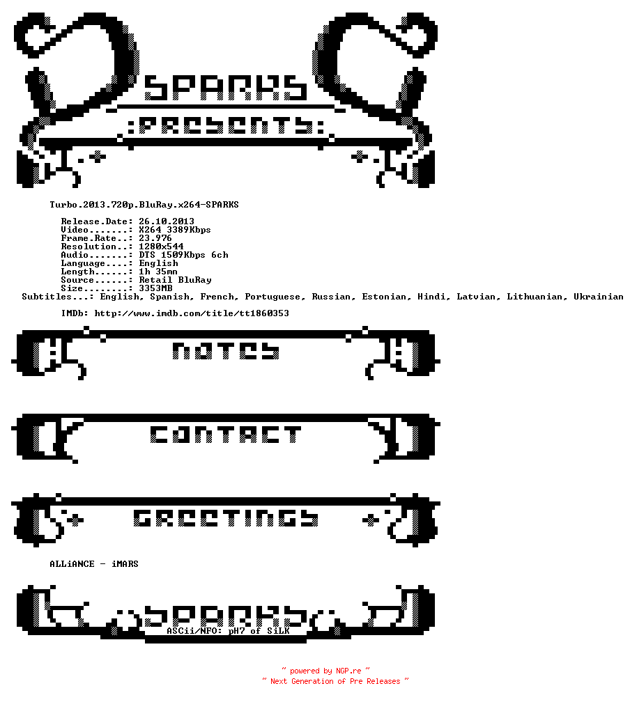 NFO for the release Turbo.2013.720p.BluRay.x264-SPARKS by SPARKS
