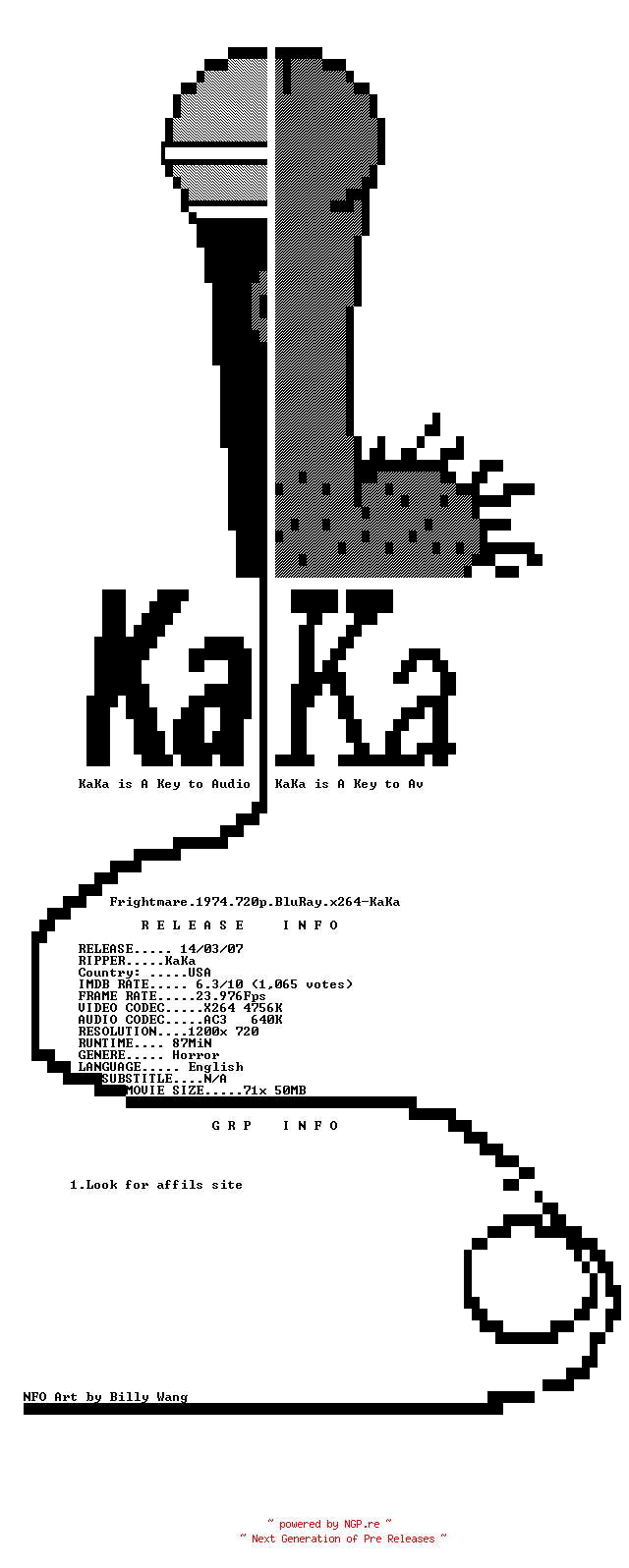 NFO for the release Frightmare.1974.720p.BluRay.x264-KaKa by KaKa