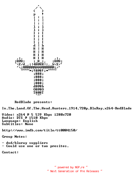 NFO for the release In.The.Land.Of.The.Head.Hunters.1914.720p.BluRay.x264-RedBlade by RedBlade
