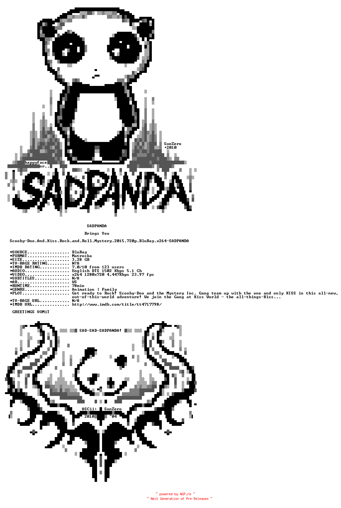 NFO for the release Scooby-Doo.And.Kiss.Rock.and.Roll.Mystery.2015.720p.BluRay.x264-SADPANDA by SADPANDA