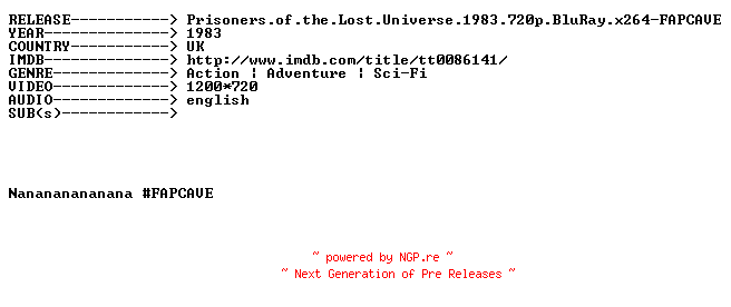 NFO for the release Prisoners.of.the.Lost.Universe.1983.720p.BluRay.x264-FAPCAVE by FAPCAVE